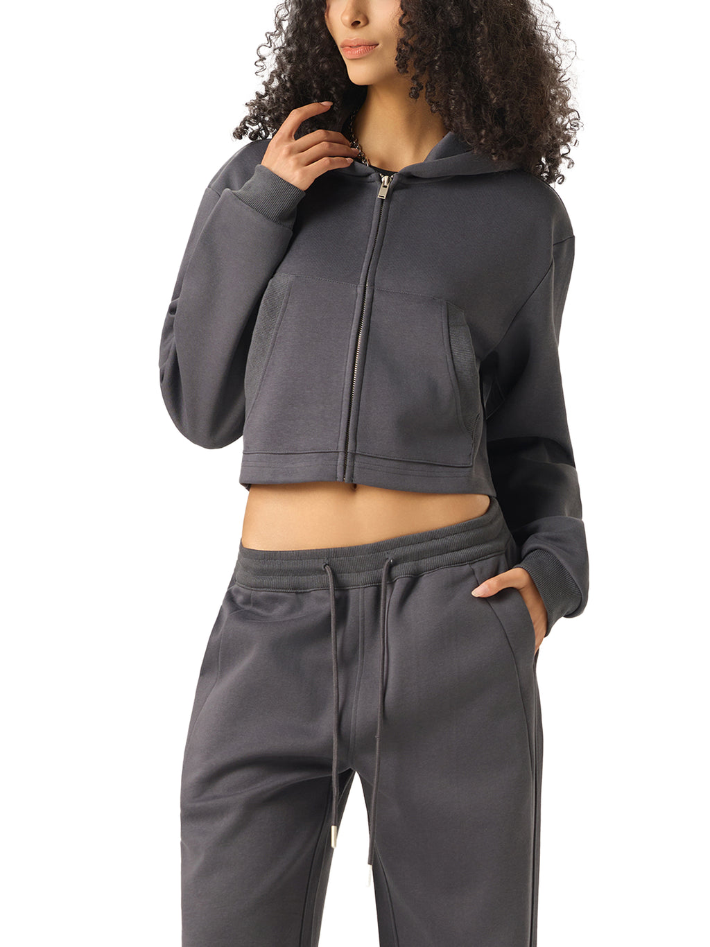 Essential Cropped Zip-Up Hoodie