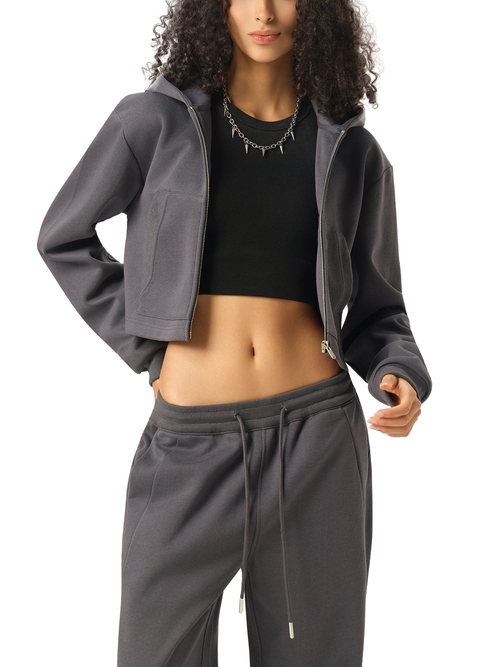Essential Cropped Zip-Up Hoodie